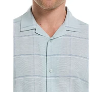 Cubavera Men's Classic-Fit Dobby Windowpane-Print Linen Blend Button-Down Camp Shirt