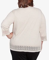 Alfred Dunner Plus Summer Solstice Lace Trimmed Knit Top with Necklace