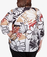 Alfred Dunner Plus Natural Instinct Bold Floral Illustrated Henley Top