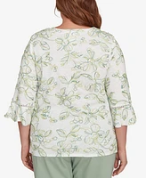 Alfred Dunner Plus Santa Fe Embroidered Floral Vines Cotton Top
