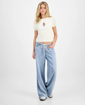 Vanilla Star Juniors' Drawstring Wide-Leg Jeans