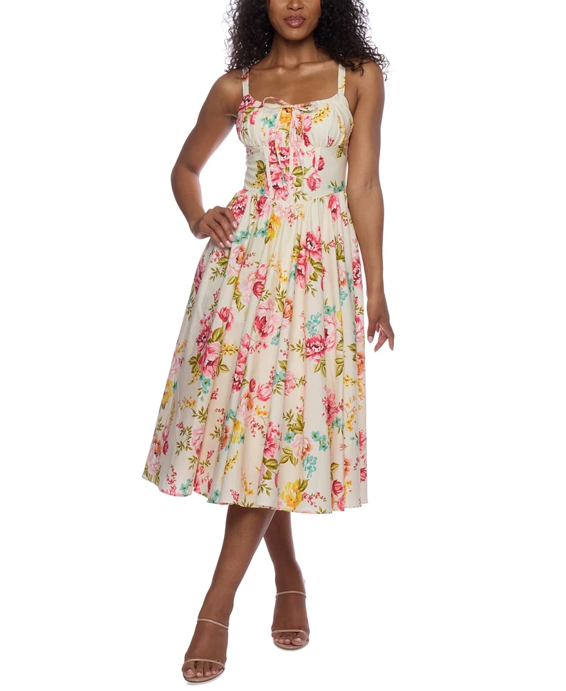 Alex & Sophia Juniors' Floral-Print Cotton Fit Flare Dress