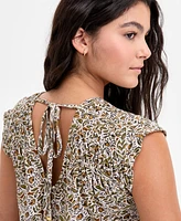Liverpool Los Angeles Women's Printed Ruched-Shoulder V-Neck Top