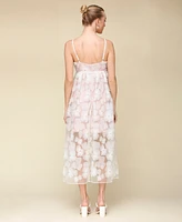 Avec Les Filles Women's Embroidered Beaded Mesh Dress