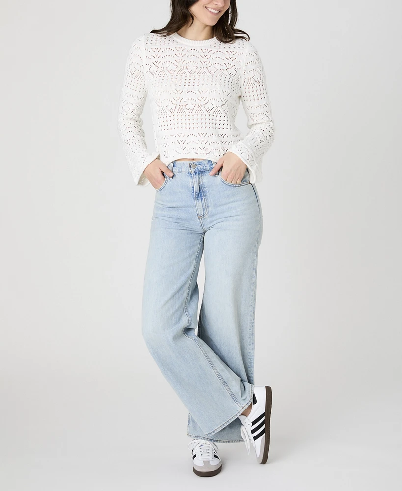 French Connection Women's Cropped Crotchet-Bobble Long Sleeve Sweater
