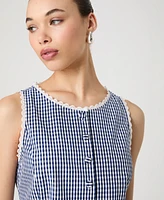 French Connection Women's Gingham Lace-Trim Sleeveless Vest