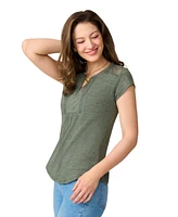 Cable & Gauge Women's Lace Shoulder Short Sleeve Top