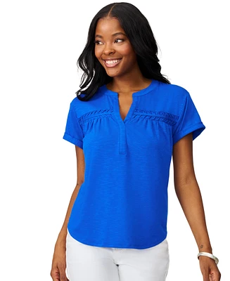 Cable & Gauge Women's Shirred Detail Short Sleeve Top