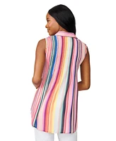 Cable & Gauge Women's Collared Sleeveless Pleated Top