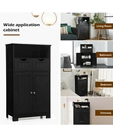 Gymax Bathroom Floor Cabinet Wooden Storage Organizer w/Drawer Doors Espresso