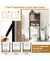 Gymax Over The Toilet Storage Cabinet Rack Bathroom w/ Slipping Barn Door Grey