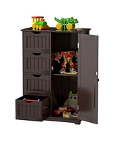 Gymax Bathroom Floor Cabinet Storage Organizer Cupboard w/ 4 Drawers Adjustable Shelf Brown