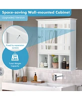 Gymax Mirrored Medicine Cabinet Bathroom Wall Mounted Storage W/Adjustable Shelf Brown