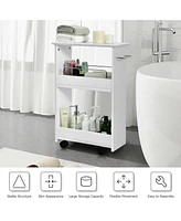 Gymax Slim Rolling Storage Cart 3-Tier Bathroom Cabinet Mobile Shelving Unit w/ Handle