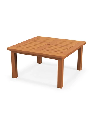Patio Coffee Table with Umbrella Hole and Teak Oil Finish