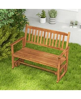 2 Seats Outdoor Glider Bench with Armrests and Slatted Seat
