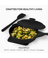 Zuka Everyday Pan 1.25 Qt. Ceramic 10 1 Nonstick Multi-Functional Saute with Lid, Nylon Spoon