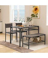 Industrial Style Rectangular Kitchen Table with Bench and Chairs