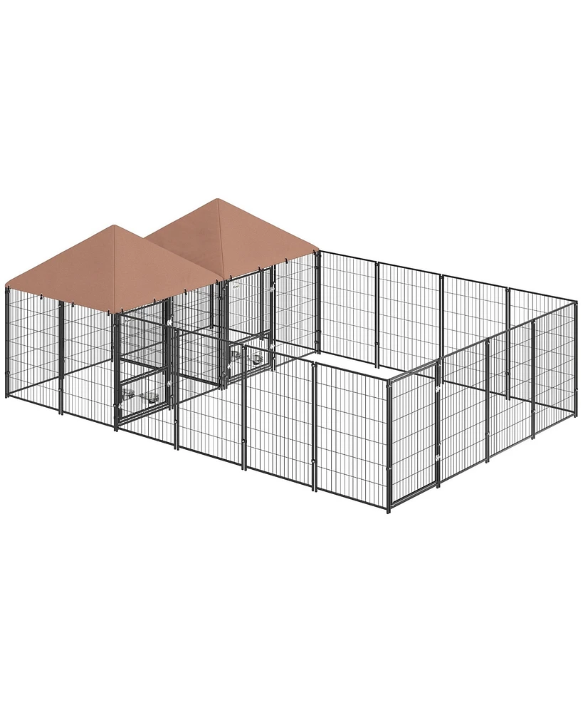 PawHut Dog Kennel Outdoor with Rotating & Adjustable Height Bowls, 2 Rooms