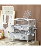 PawHut 2-Tier Hamster Cage, Hamster Habitat with Accessories,