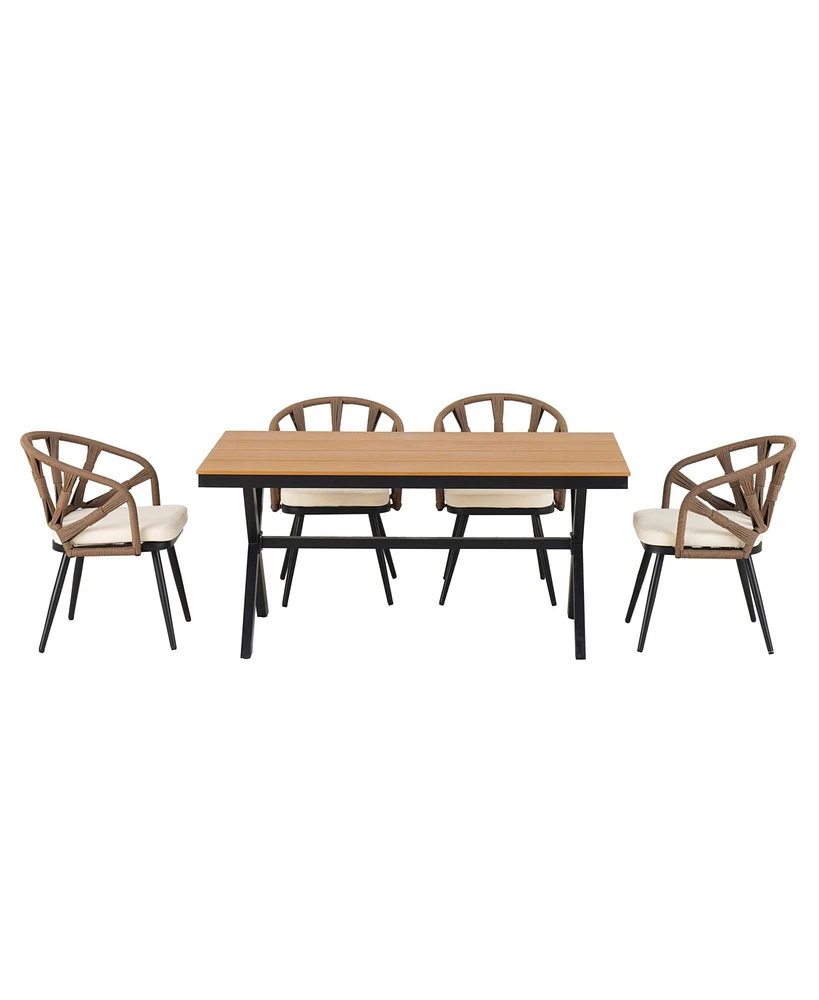 Mondawe Contemporary Outdoor Set with Pe Rattan Chairs and Plastic Wood Table