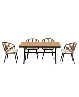 Mondawe Contemporary Outdoor Set with Pe Rattan Chairs and Plastic Wood Table