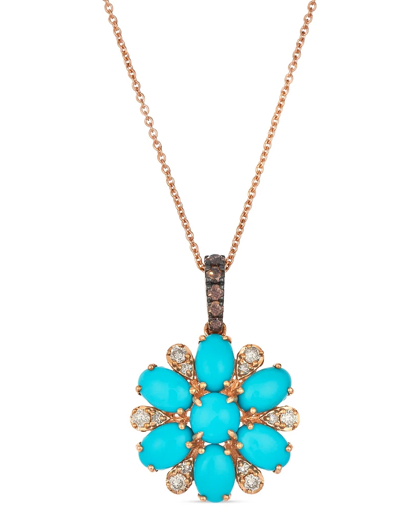Le Vian Robins Egg Blue Turquoise & Diamond (1/3 ct. t.w.) Flower Adjustable 20" Pendant Necklace in 14k Rose Gold
