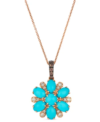 Le Vian Robins Egg Blue Turquoise & Diamond (1/3 ct. t.w.) Flower Adjustable 20" Pendant Necklace in 14k Rose Gold