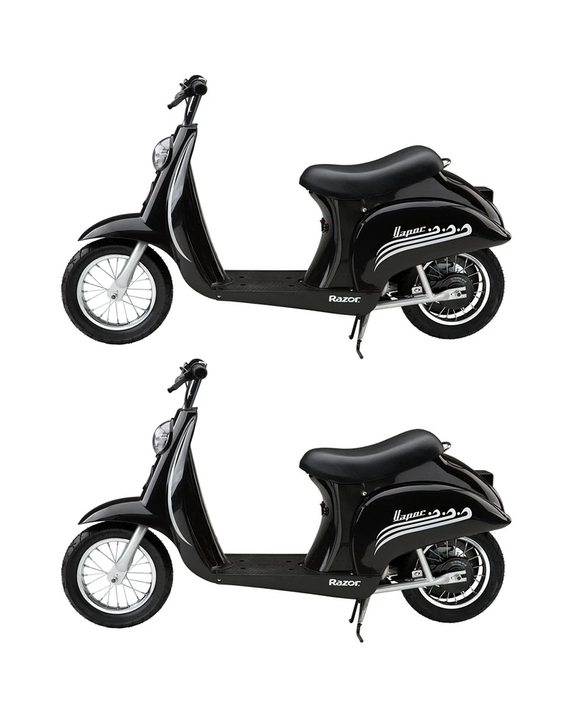 Razor Pocket Mod Miniature Euro 24V 250W Electric Retro Outdoor Scooter Ride with 12-Inch Tires and Rechargeable Battery, Black (2 Pack)