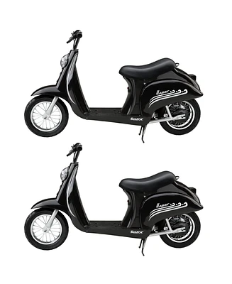 Razor Pocket Mod Miniature Euro 24V 250W Electric Retro Outdoor Scooter Ride with 12-Inch Tires and Rechargeable Battery, Black (2 Pack)