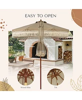 LAGarden Boho 7' Fringe Patio Umbrella with Tassels UPF50+ Boho Style 5-Year-Non-Fading for Outdoor Yard Market Mocha Meander