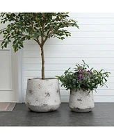 LuxenHome Rustic Off White with Brown Accents -Inch Tall Round MgO Planter