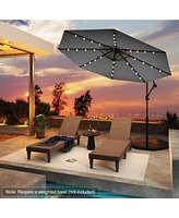 Gymax 10FT Offset Umbrella 360° Rotation Sun Shade Solar Powered Led Patio