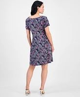 Connected Women's Printed Short-Sleeve Fit & Flare Dress