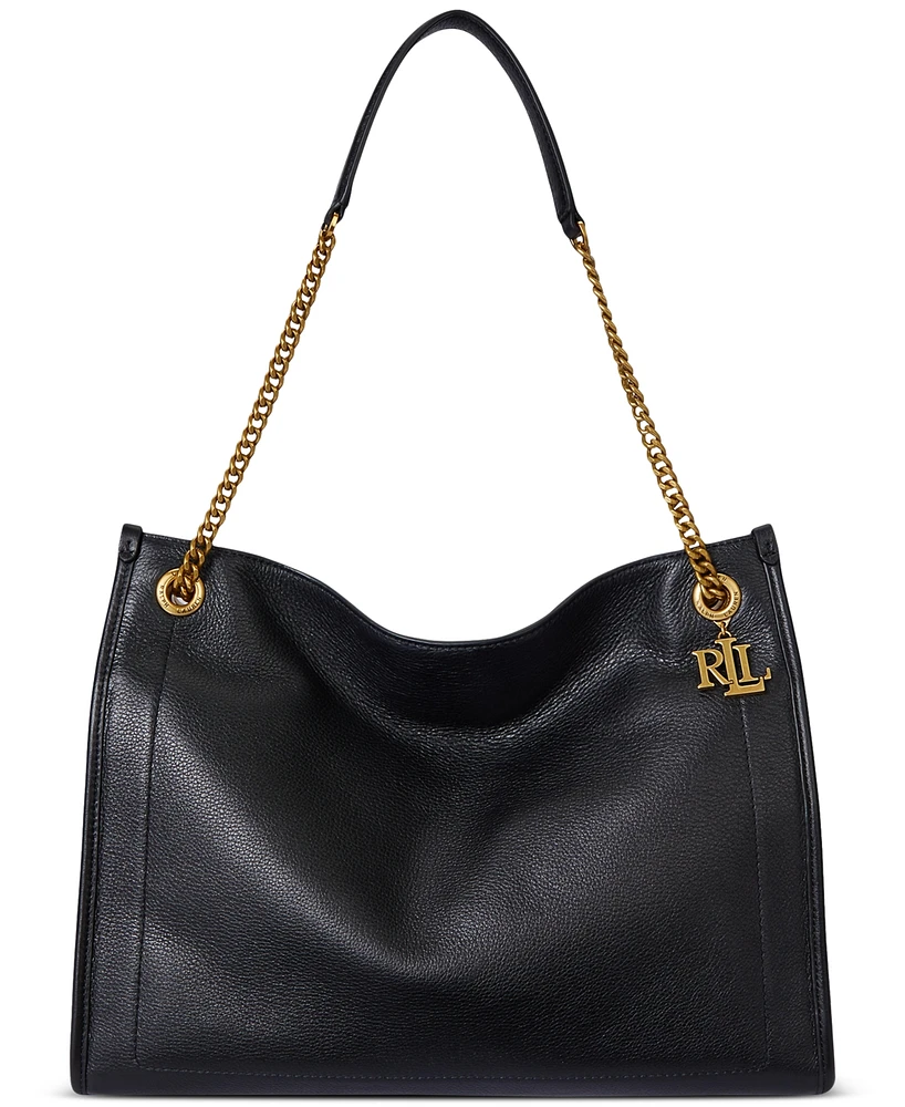 Lauren Ralph Pebbled Leather Large Bradley Tote Bag