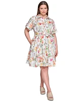 Karl Lagerfeld Paris Plus Conversational Belted Shirtdress
