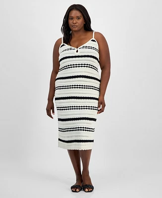 Madden Girl Trendy Plus Striped Pointelle Knit Sleeveless Midi Dress