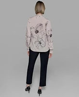 Karl Lagerfeld Paris Women's Floral-Print Long-Sleeve Blouse