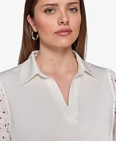 Karl Lagerfeld Paris Plus Mixed-Media Eyelet Top