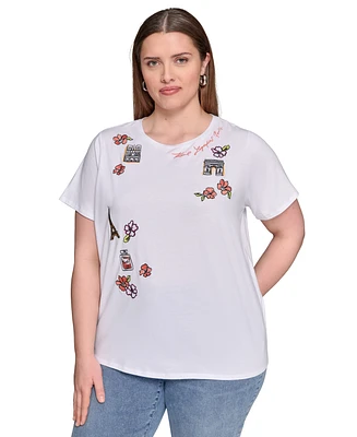 Karl Lagerfeld Paris Plus Embroidered Crewneck Tee