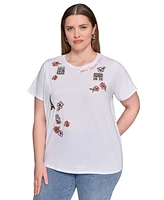 Karl Lagerfeld Paris Plus Embroidered Crewneck Tee