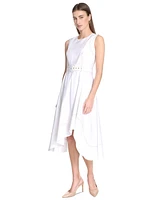 Calvin Klein Women's Belted Sleeveless Asymmetric-Hem Dress