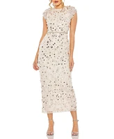 Mac Duggal Women's Floral Applique Cap Sleeve Column Dress