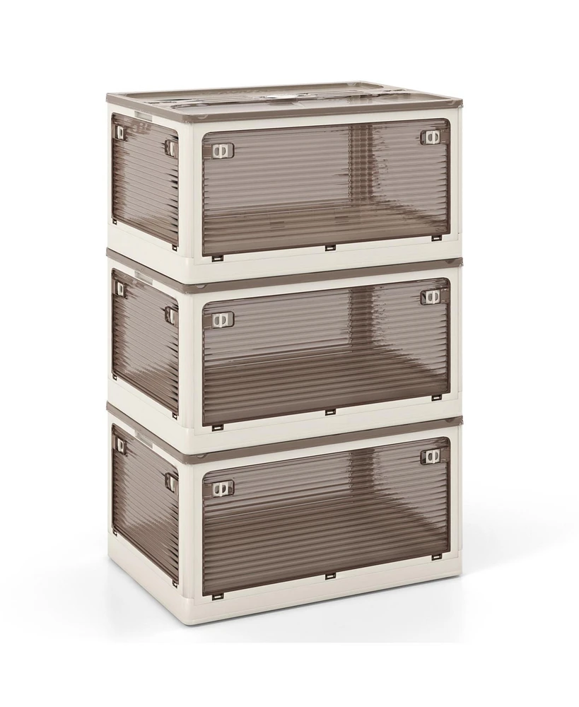 3-Piece Stackable Organizer Bins with Lids – Easy Access Storage with 5 Opening Styles for Home or Office