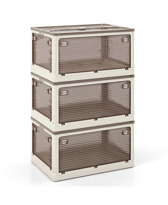 3-Piece Stackable Organizer Bins with Lids – Easy Access Storage with 5 Opening Styles for Home or Office