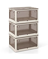 3-Piece Stackable Organizer Bins with Lids – Easy Access Storage with 5 Opening Styles for Home or Office
