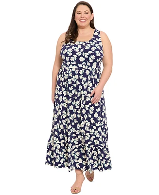 London Times Plus Scoop-Neck Sleeveless Maxi Dress