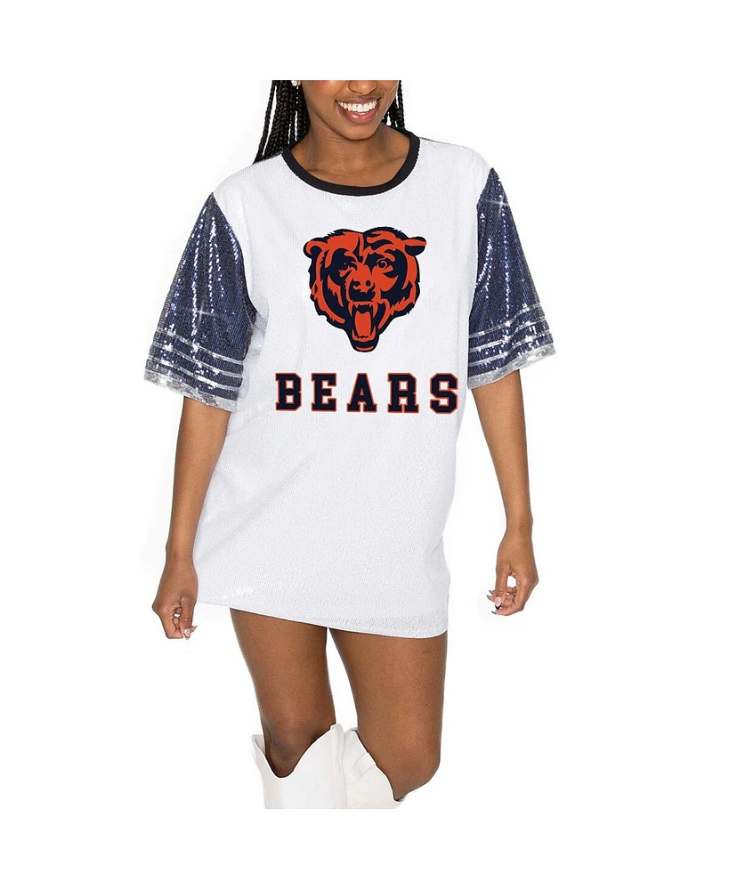Gameday Couture Women's White/Navy Chicago Bears Bling It Full Sequin Jersey Dress