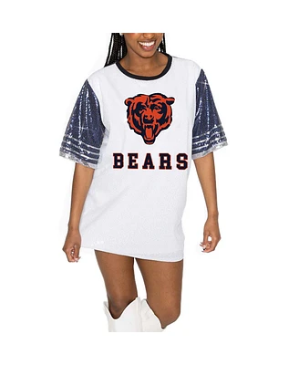 Gameday Couture Women's White/Navy Chicago Bears Bling It Full Sequin Jersey Dress