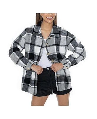 Gameday Couture Women's Grey Washington State Cougars Long Sleeve Brushed Plaid Button-Up Overshirt Jacket